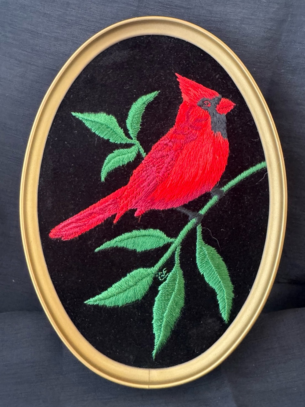 Vintage Enesco Embroidered Cardinal Wall Hanging